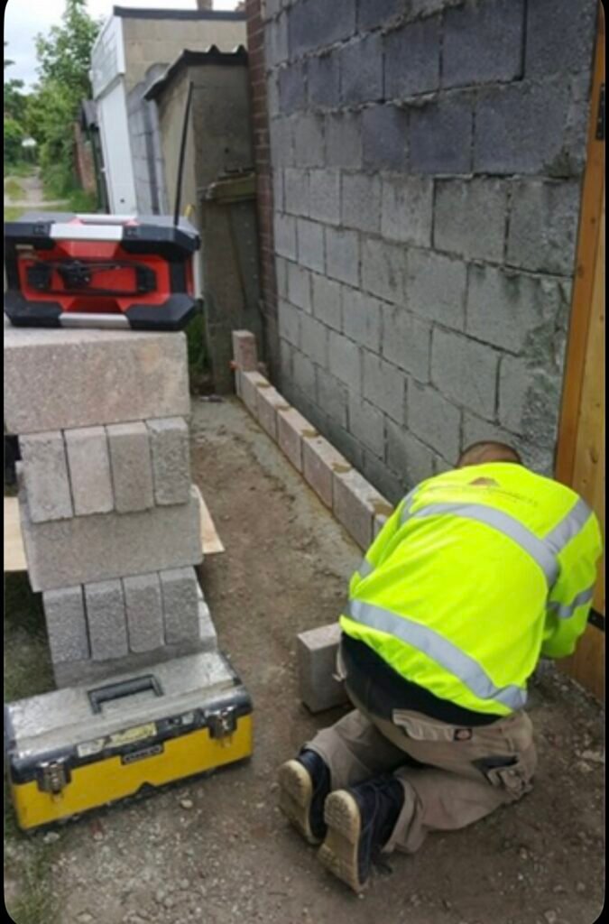 External block wall being erected