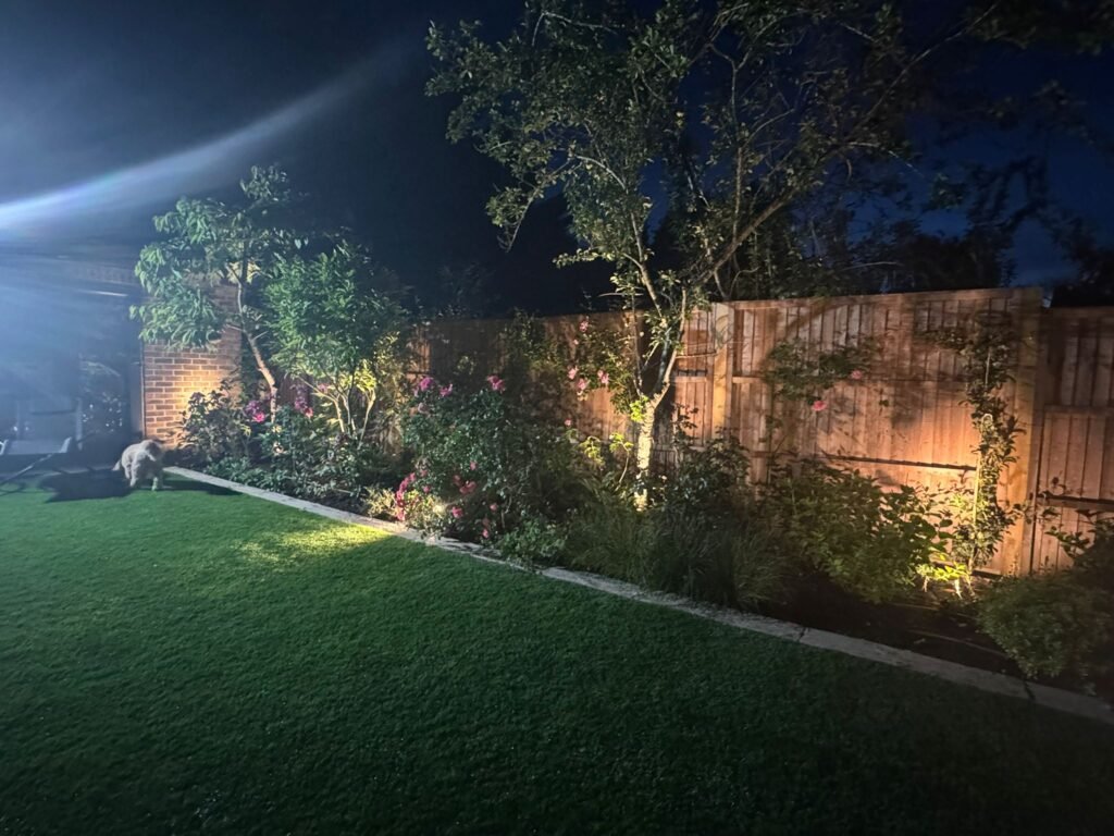 Low voltage garden spike lights installed