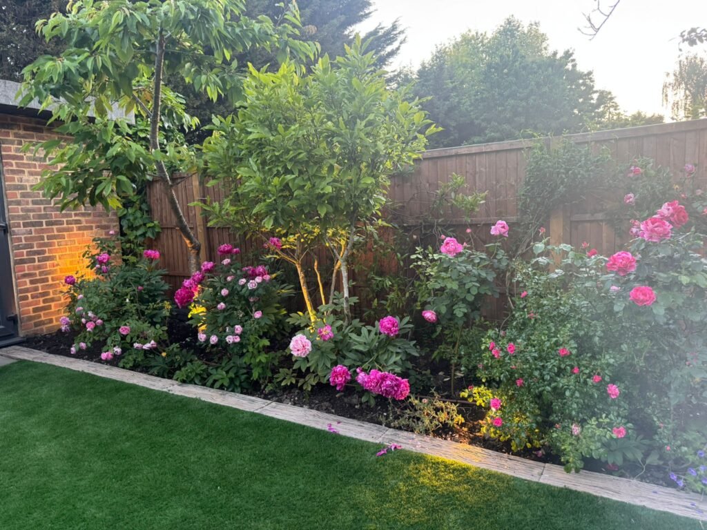 Low voltage garden spike lights installed